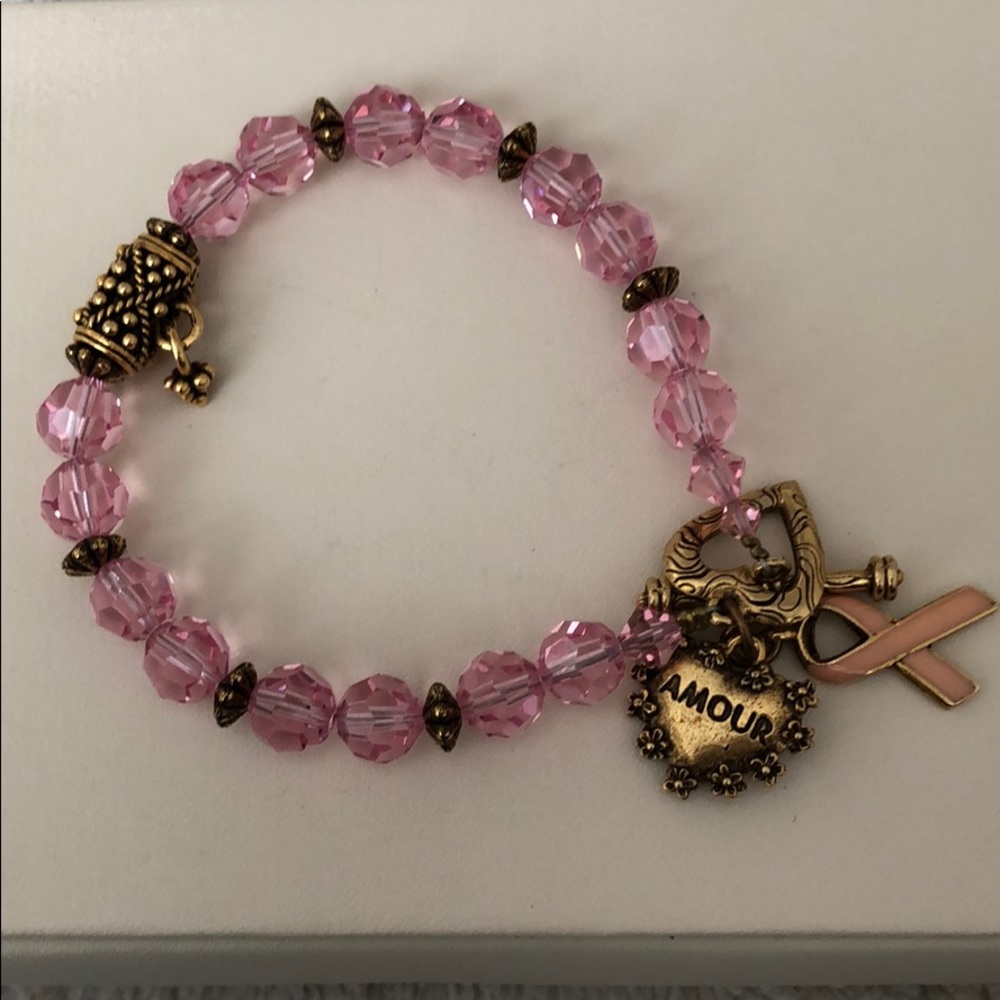 Pink Swarovski Crystal Pink Ribbon Charm Bracelet